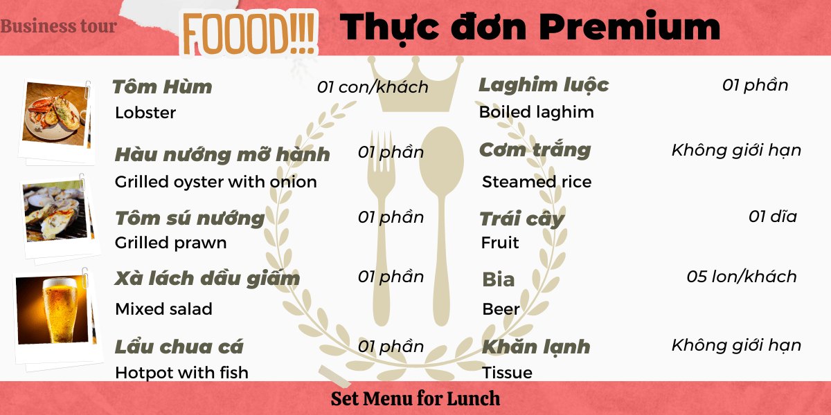 Thực đơn tour 3 đảo Nha Trang Premium